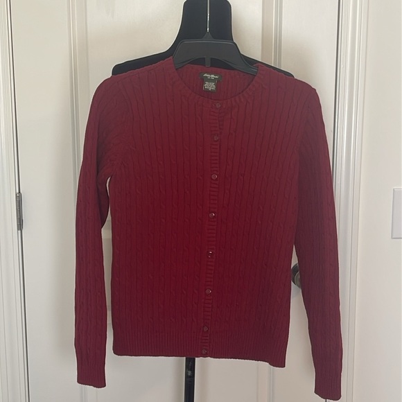 Eddie Bauer Sweaters - Eddie Bauer Red/Maroon Cable Knit Cardigan Sweater Size M